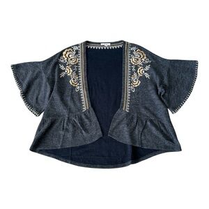 THML Blue Short Sleeve Open Front Floral Cardigan with Belle Sleeves
